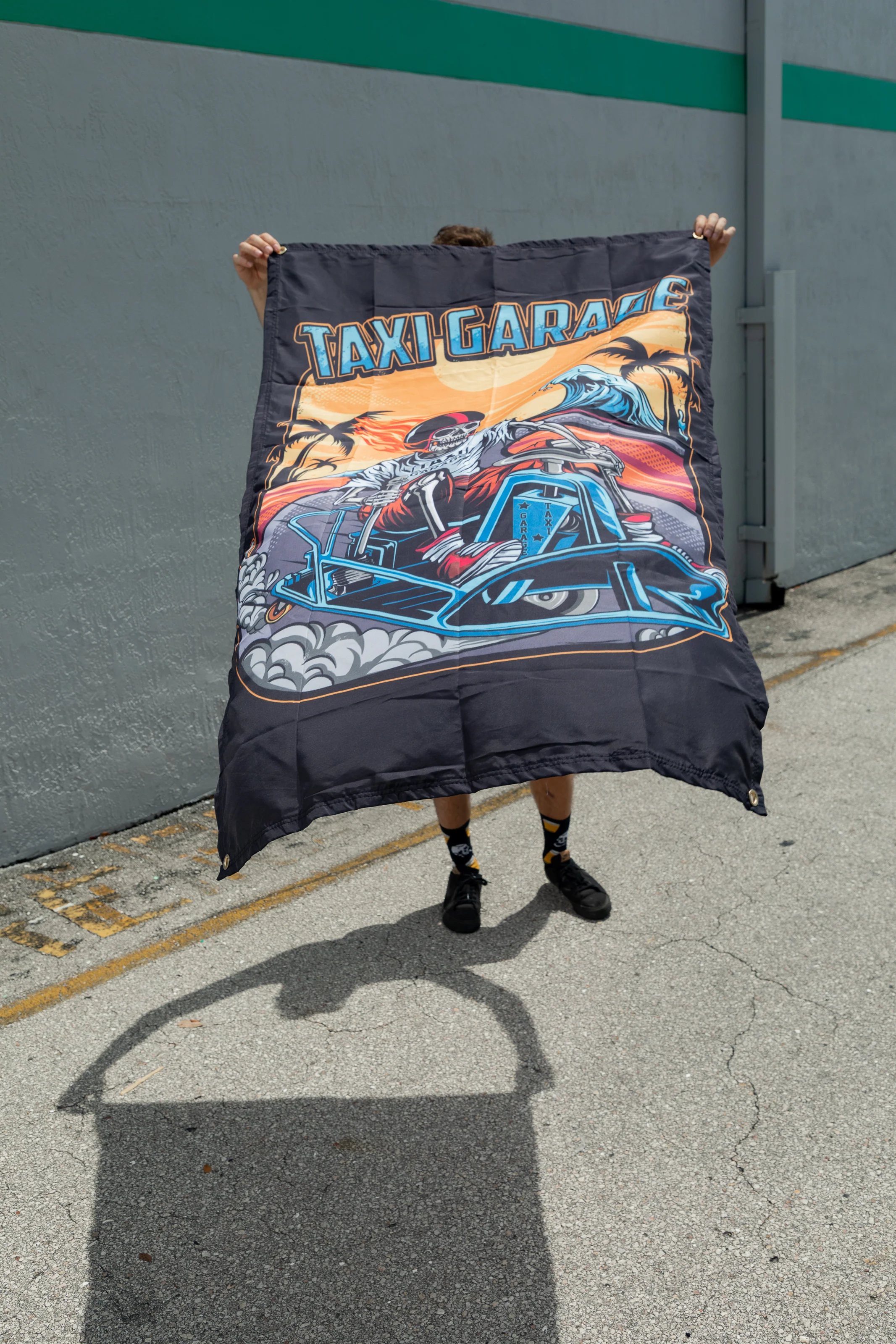 TAXI GARAGE Skull Rider Shop Flag 3x5 - Image 3